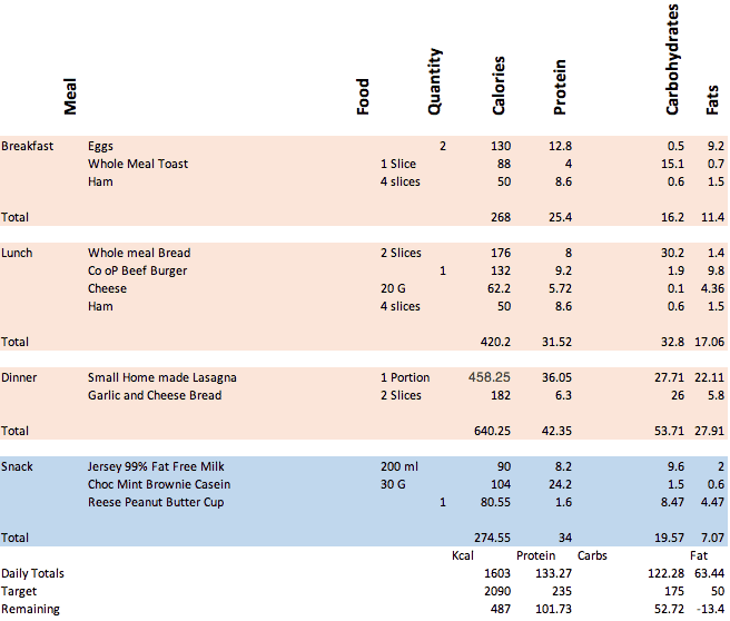 Mini Cut Day 28 Nutrition